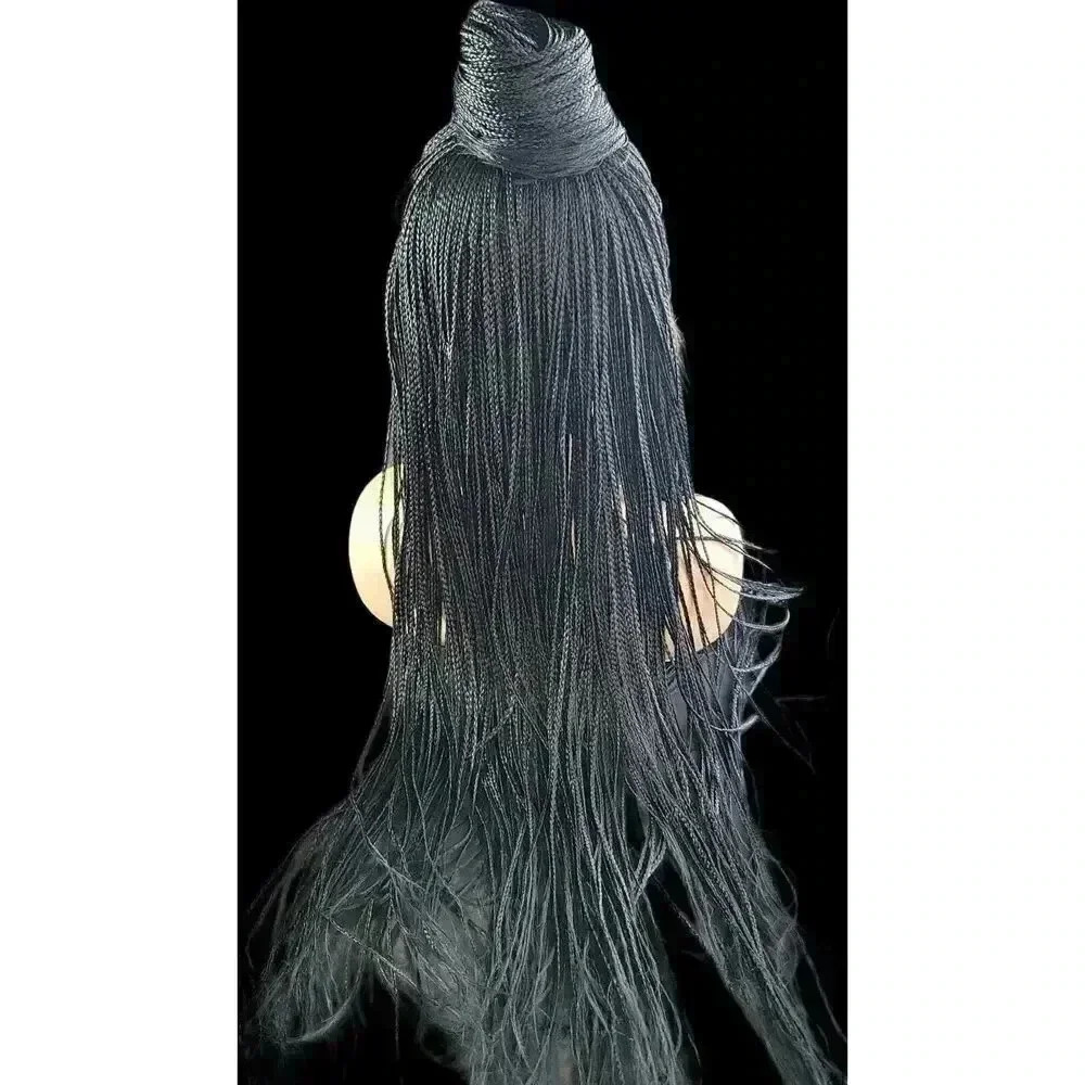 Long Jet Black Ghana Braid Wig - Handmade - Picture 8 of 16